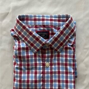 Checkered Men's UNTUCKit Short Sleeve Button Down Shirt Red/Blue Slim Fit Size L